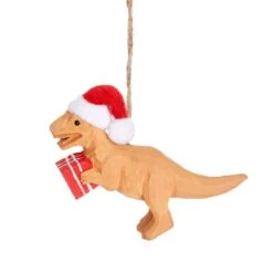 Wooden T Rex With Present Decoration