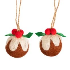 Christmas Pudding Felt Hanging Decoration - Set Of 2