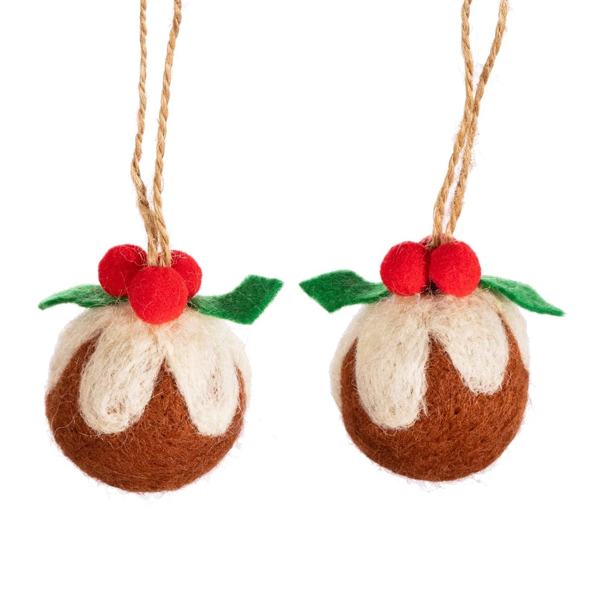 Christmas Pudding Felt Hanging Decoration - Set Of 2