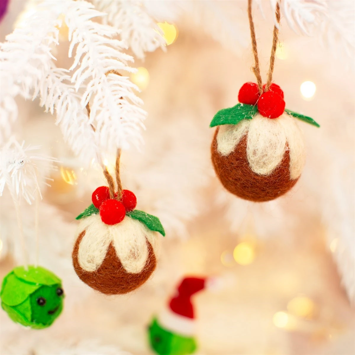 Christmas Pudding Felt Hanging Decoration - Set Of 2 - Image 2