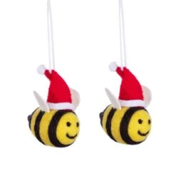 Christmas Bee Felt Hanging Decoration - Set Of 2