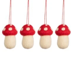 Mushrooms Felt Hanging Decoration - Set Of 4