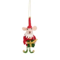 Mouse Elf With Present Felt Decoration