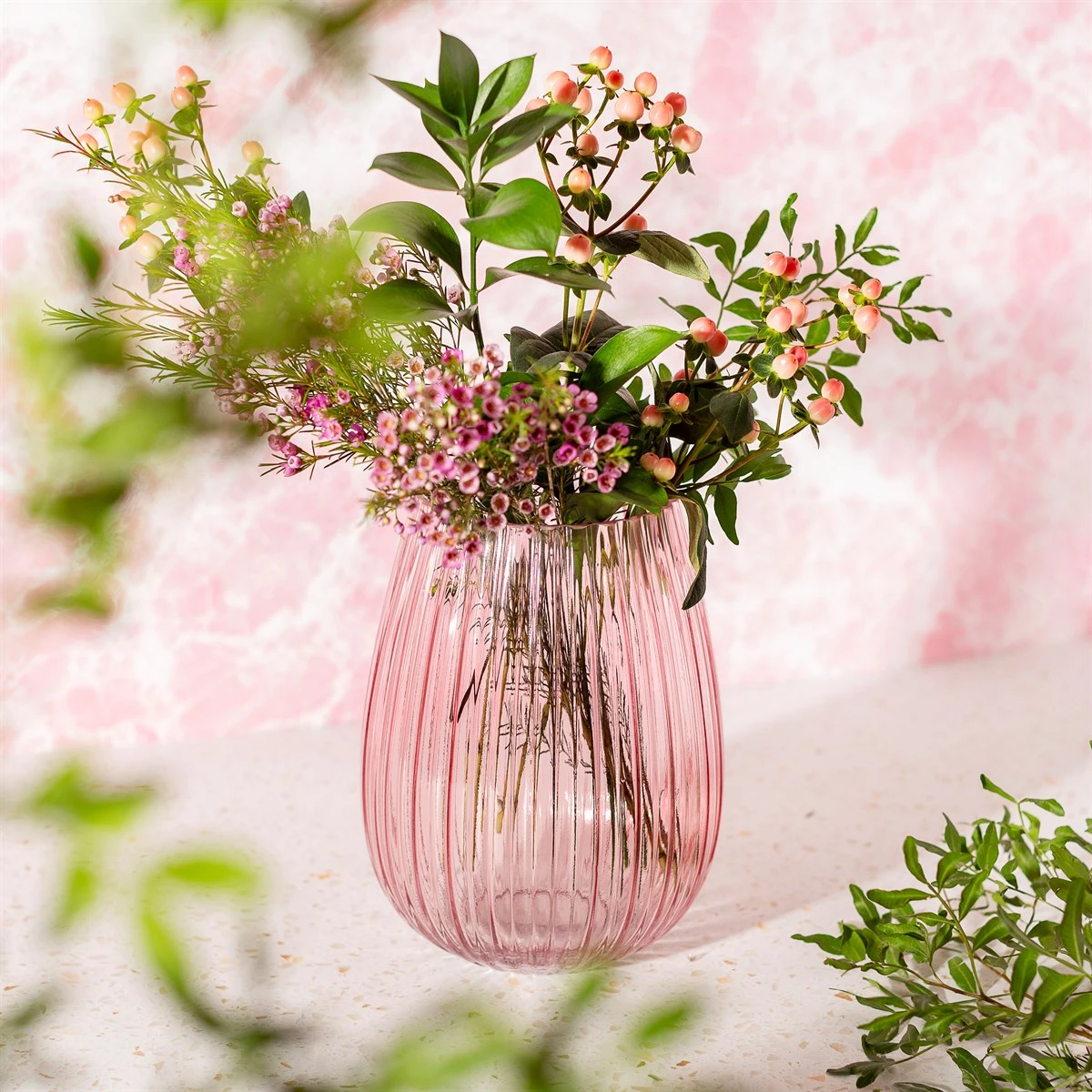 Fluted Glass Vase Pink - Image 3