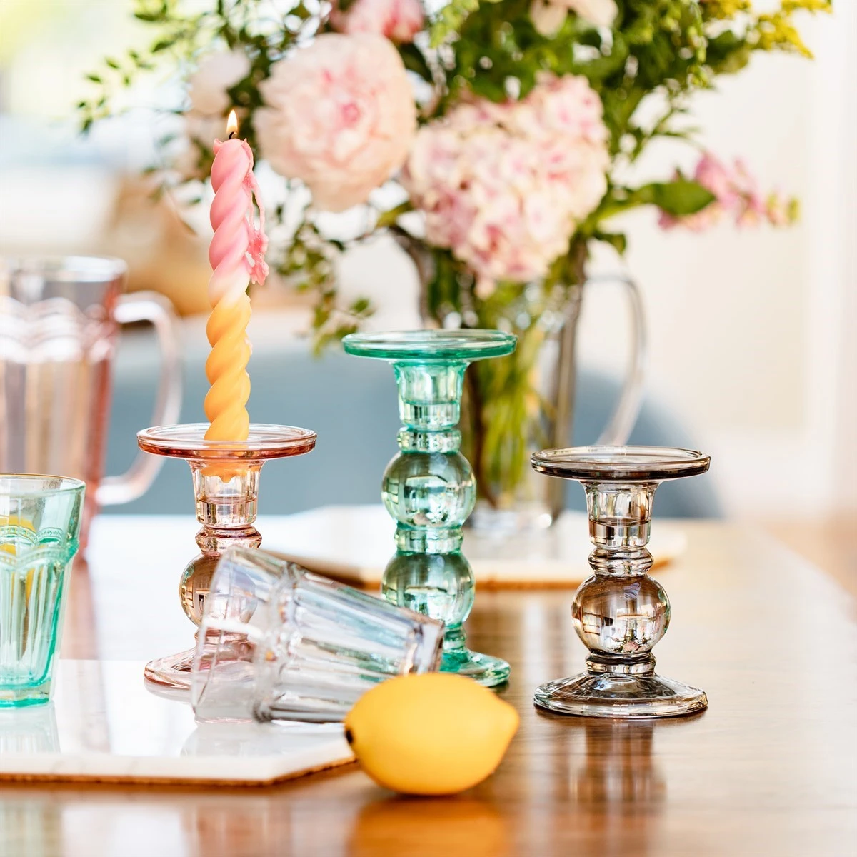 Eloise Glass Candle Holder Turquoise - Image 2