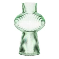 Shapely Fluted Glass Vase Green