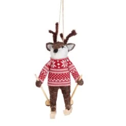 Skiing Reindeer In Jumper Felt Decoration