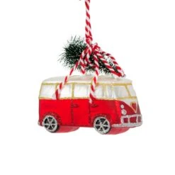 Coming Home For Xmas Love Camper Van Shaped Bauble Red