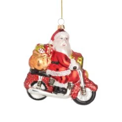 Santa On A Motorbike Shaped Bauble