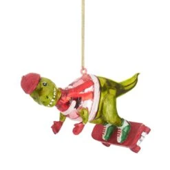 Dinosaur On A Skateboard Shaped Bauble