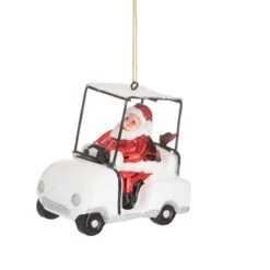 Santa In A Golf Buggy Shaped Bauble