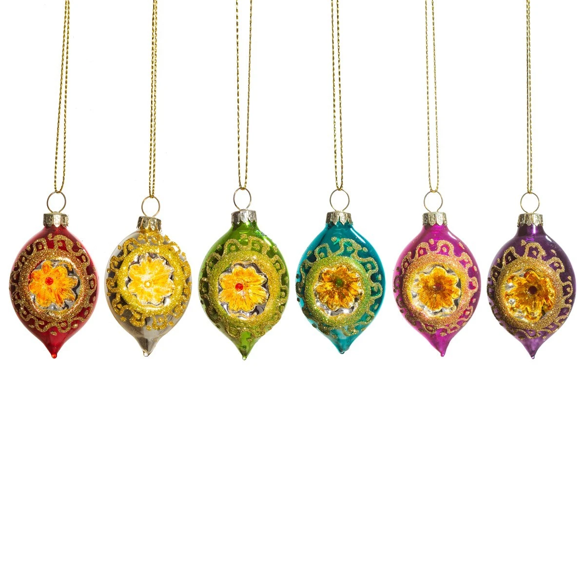 Set Of 6 Bright Metallic Open Faced Baubles