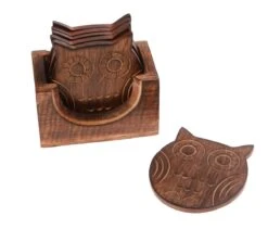 Wooden Brown Owl Coasters - Set Of 6