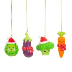 Mini Christmas Vegetable Decorations - Set Of 4