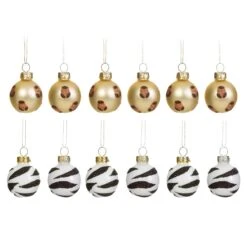 Leopard & Zebra Mini Baubles - Set Of 12