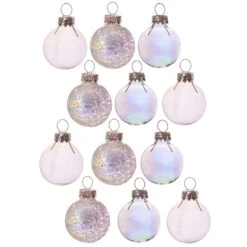 Mini White Irridescent Baubles - Set Of 12