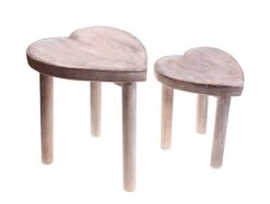 Brown Heart Stools - Set Of 2