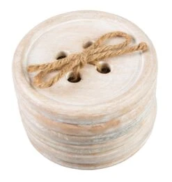 Wooden Brown Button Coaster - Set Of 6
