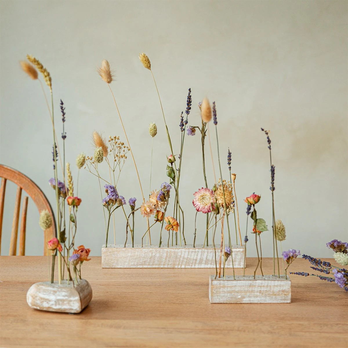 Mango Wood Heart Dried Flower Holder Block - Image 4