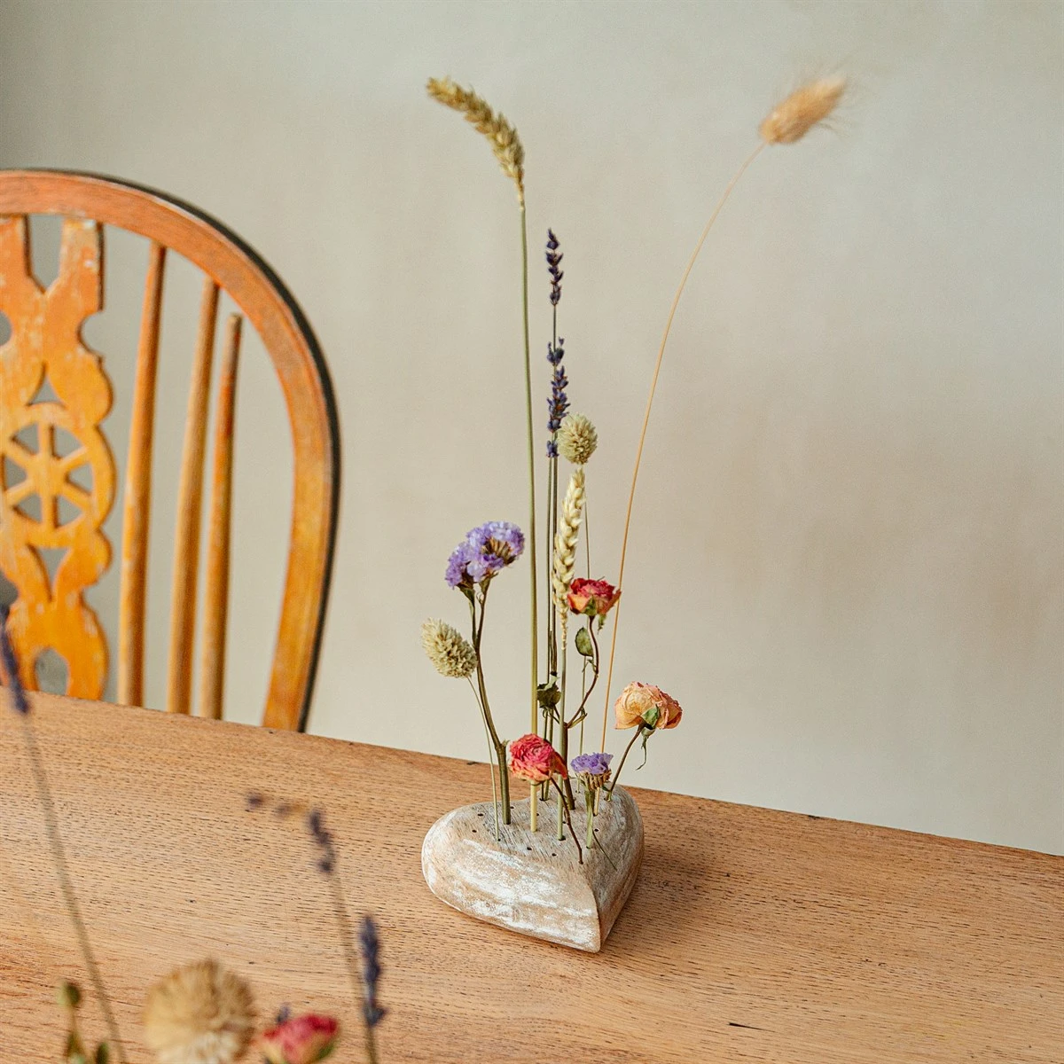Mango Wood Heart Dried Flower Holder Block - Image 6