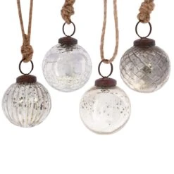 Silver Crackle Glass Bauble - Set Of 4