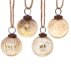 Gold Crackle Glass Bauble - Set Of 4