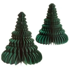 Forest Green Honeycomb Tree Standing Decoration - Set Of 2