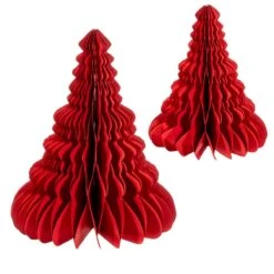 Red Honeycomb Tree Standing Decoration - Set Of 2