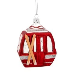 Red And Silver Ski Lift Shaped Bauble