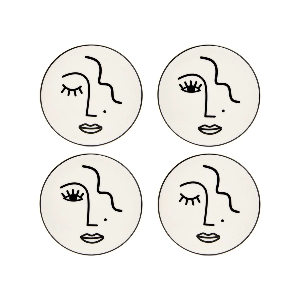 Abstract Face White Coasters - Set Of 4