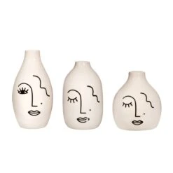 Abstract Face White Vases - Set Of 3